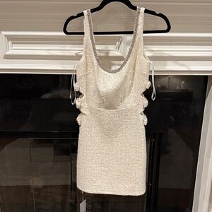 Self-Portrait Cream Dress with Silver Embellishments